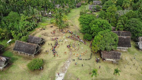 Dongon, Bosmun Ramu River village aerial view; Papua New Guinea